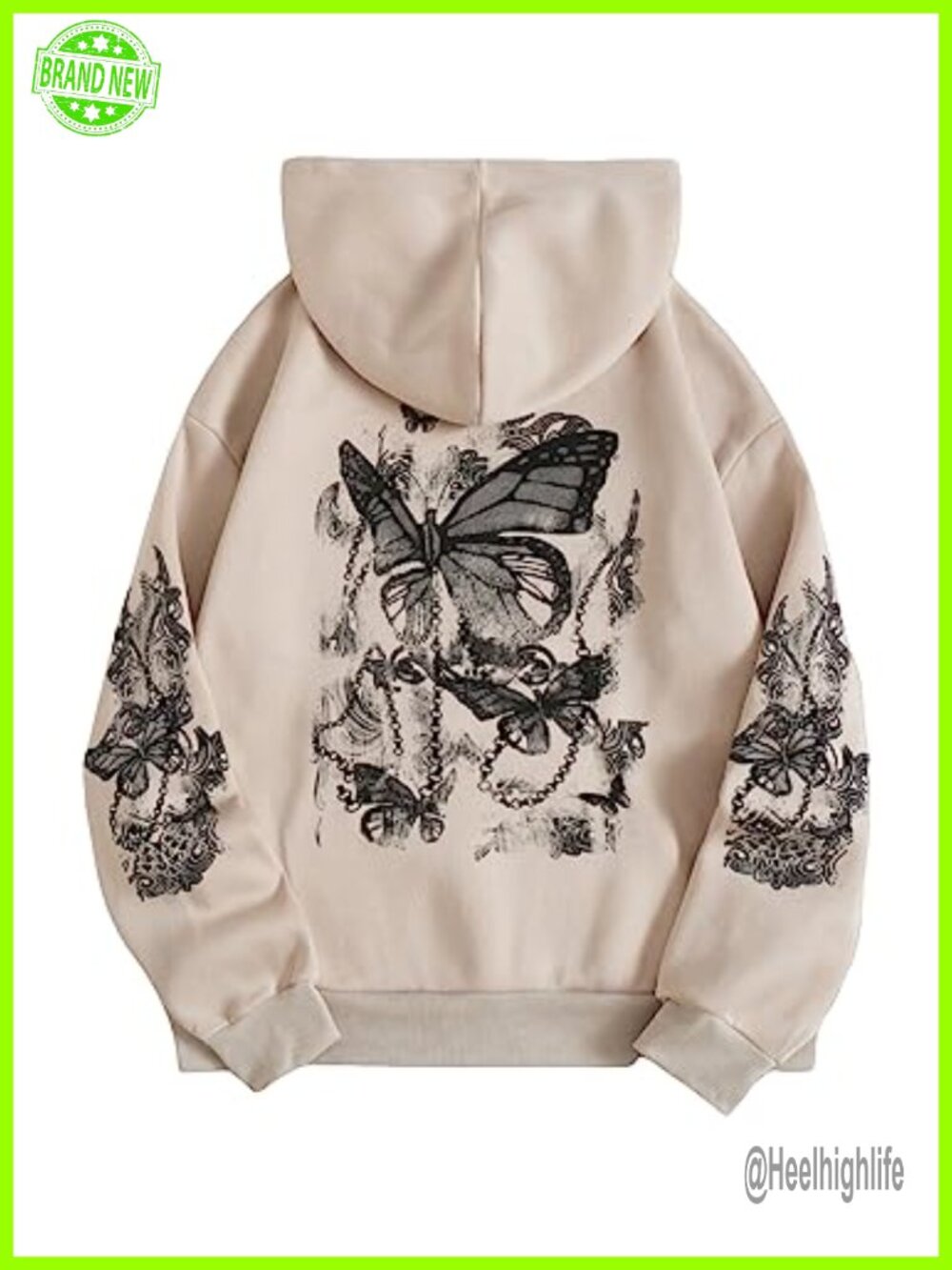 Women's Butterfly Graphic Hoodie Drawstring Long Sleeve Pocket Sweatshirt
